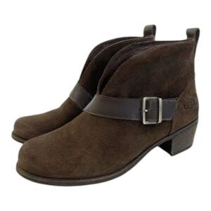 Ugg Australia Leather Buckle Boots Shearling Lined Ankle Booties Womens 8 Brown
